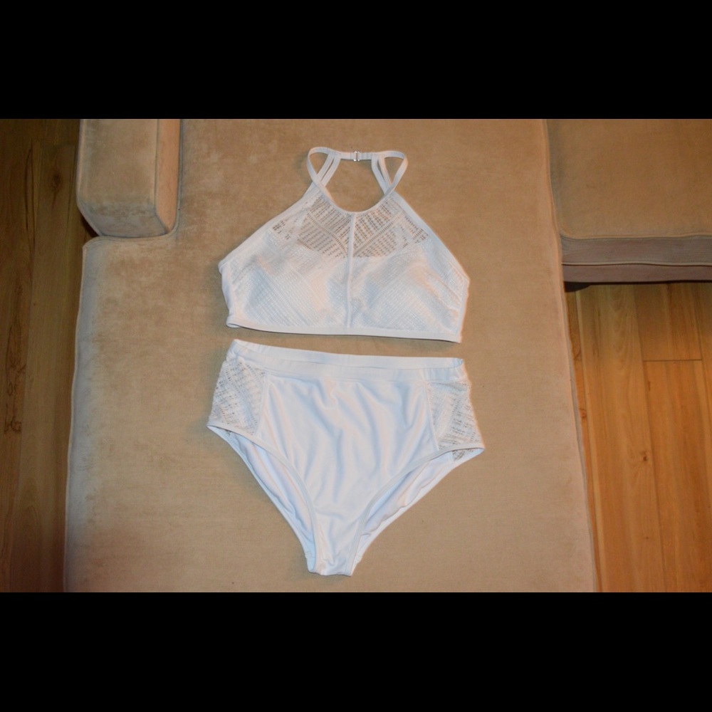 White two piece swim suit